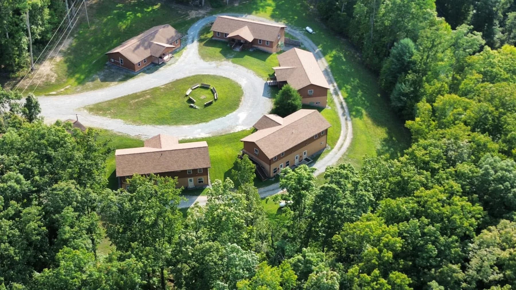 Aerial view of a rural Tennessee roofing project